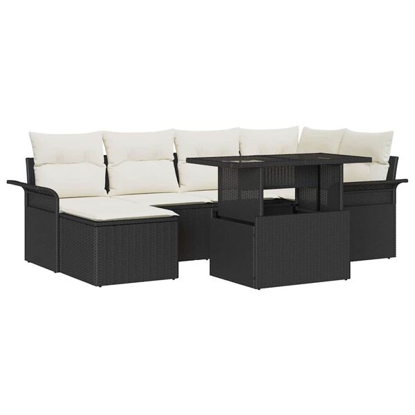 vidaXL Tuin Sofa Set met kussen 7 pcs Zwart Poly riet