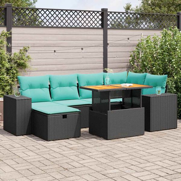 vidaXL 7-delige Loungeset met kussens poly rattan acacia grijs