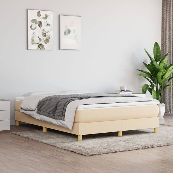 vidaXL Boxspring met matras stof cr&egrave;mekleurig 140x190 cm