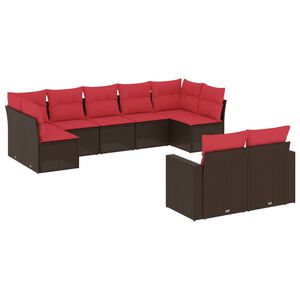 vidaXL 9-delige Loungeset met kussens poly rattan bruin