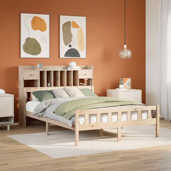 vidaXL Bed met boekenkast zonder matras massief grenenhout 160x200 cm
