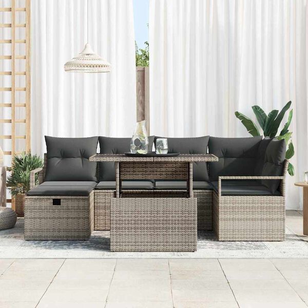 vidaXL Tuin Sofa Set met kussen met opslag 7 pcs Grijs Poly riet