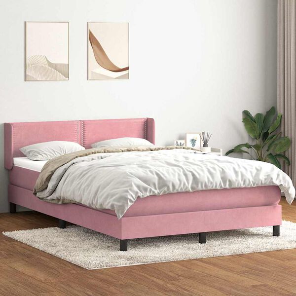 vidaXL Boxspring met matras fluweel roze 140x210 cm