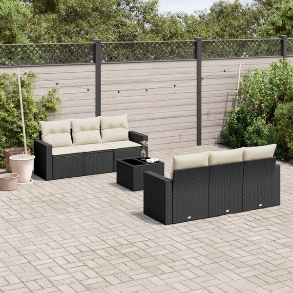 vidaXL 7-delige Loungeset met kussens poly rattan zwart