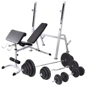 vidaXL Trainingsbank met gewichtenrek en halterset 120 kg
