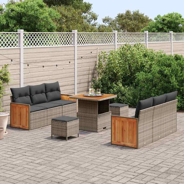 vidaXL Tuinbankenset met kussen 11 pcs Grijs poly rattan