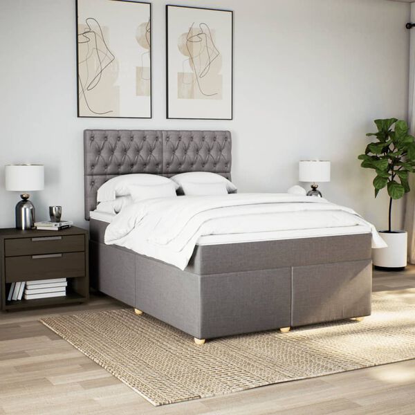 vidaXL Boxspring met matras stof taupe 140x190 cm