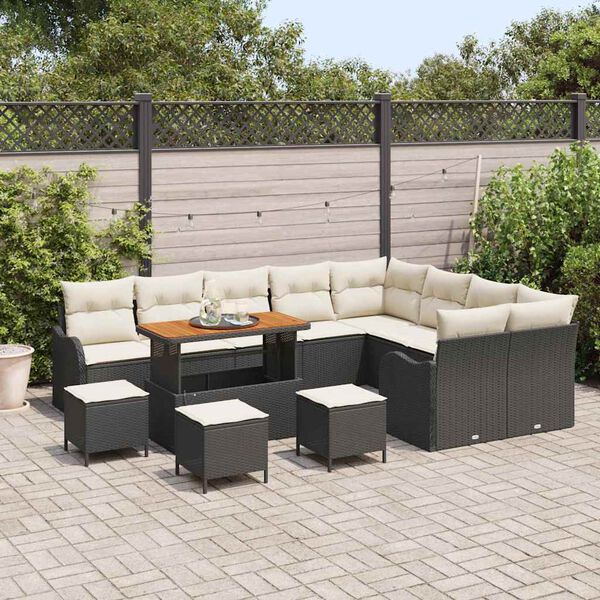 vidaXL Tuin Sofa Set met kussen met opslag 13 pcs Zwart en Cr&egrave;me