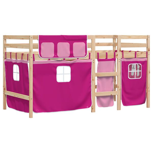 vidaXL Kinderhoogslaper met gordijnen 80x200 cm grenenhout roze