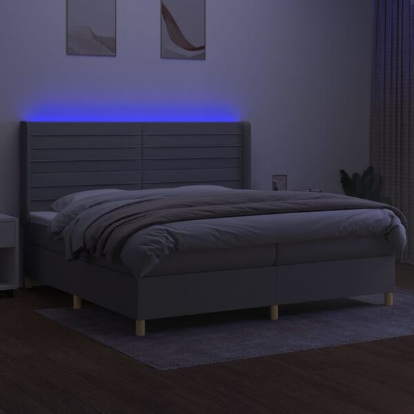 vidaXL Boxspring met matras en LED stof lichtgrijs 200x200 cm