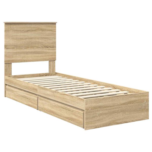 vidaXL Opslag bed met hoofdeinde Sonoma Eiken 75 x 190 cm Bewerkt hout
