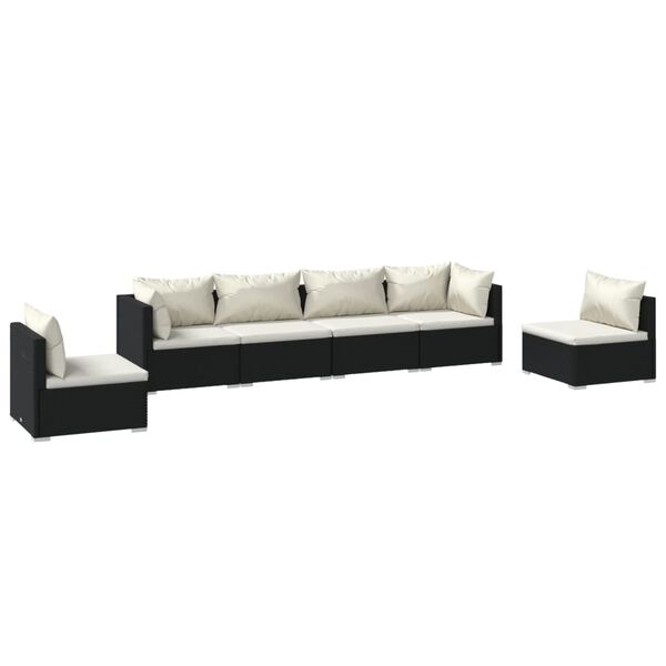 vidaXL 6-delige Loungeset met kussens poly rattan zwart