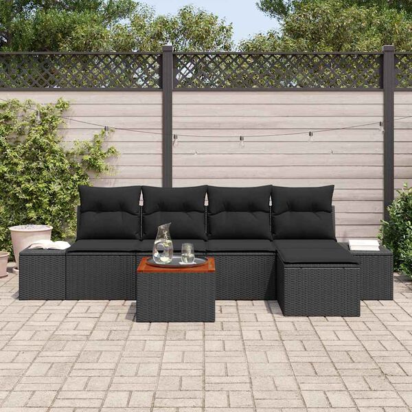 vidaXL Tuinbankenset met kussen 6 pcs Zwart poly rattan