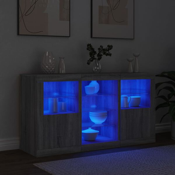 vidaXL Dressoir met LED-verlichting 123x37x67 cm grijs sonoma eiken
