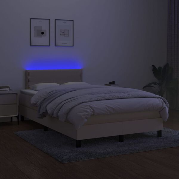vidaXL Boxspring met matras en LED stof cr&egrave;mekleurig 120x190 cm