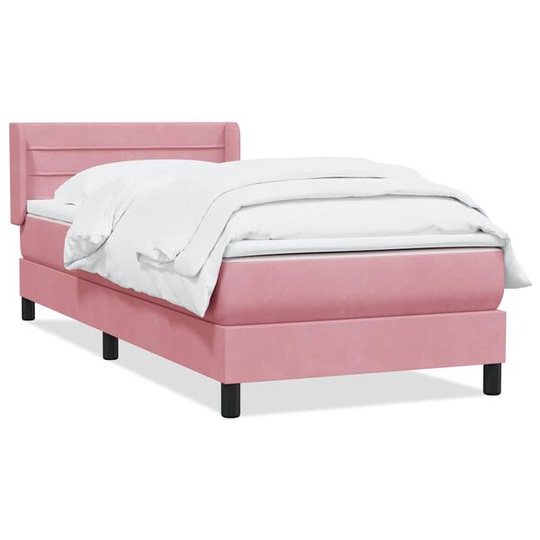 vidaXL Boxspring met matras fluweel roze 90x220 cm