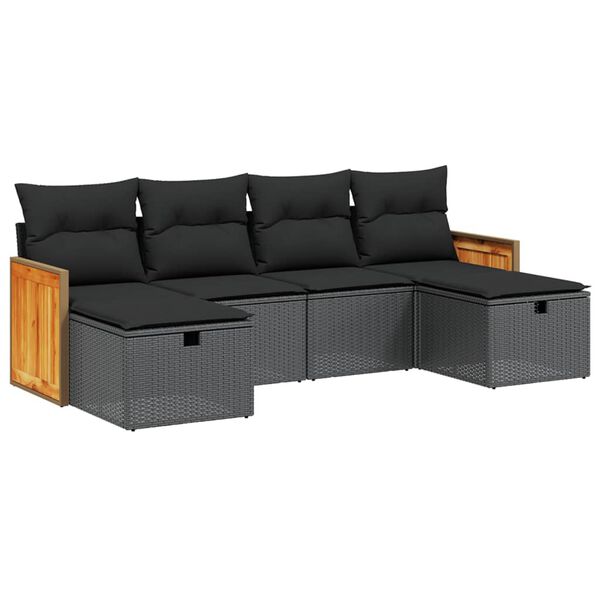 vidaXL 6-delige Loungeset met kussens poly rattan zwart