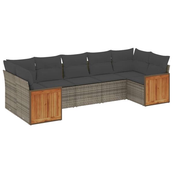 vidaXL 7-delige Loungeset met kussens poly rattan grijs