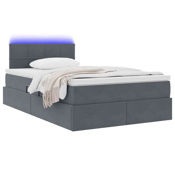 vidaXL Opbergbed met LED met matras Donkergrijs 120 x 190 cm Fluweel
