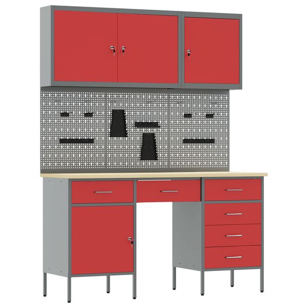 vidaXL Werk Cabinet met lade met opslag 8 pcs Rood 150 x 55 x 200 cm