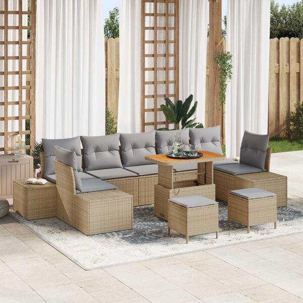 vidaXL Tuin Sofa Set met kussen met opslag 10 pcs Beige en Licht Grijs