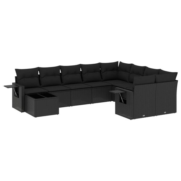 vidaXL 10-delige Loungeset met kussens poly rattan zwart