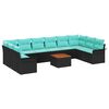vidaXL Tuinbankenset met opslag 11 pcs Zwart en Turquoise poly rattan