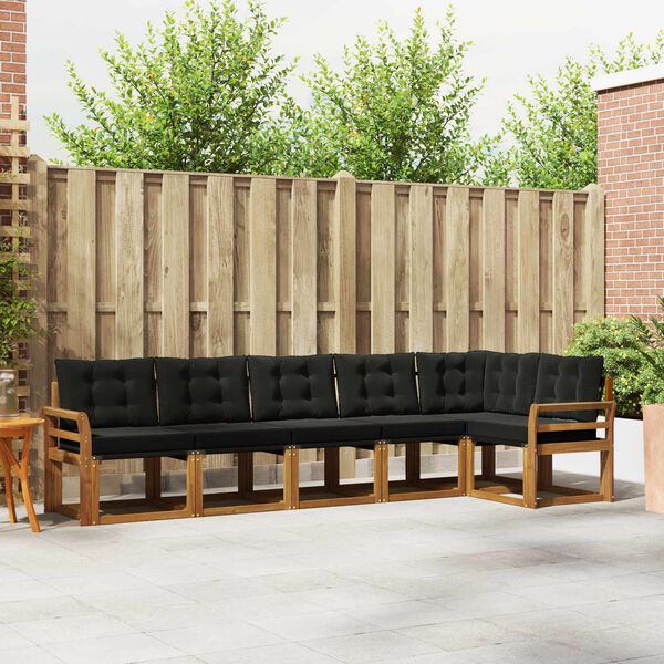 vidaXL Buiten bankenset met kussen 6 pcs Natuurlijk en Zwart