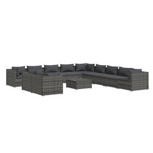 vidaXL 12-delige Loungeset met kussens poly rattan grijs