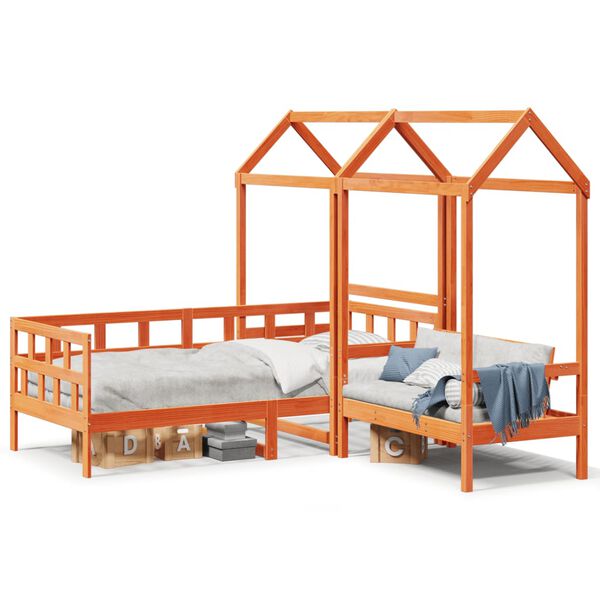 vidaXL Kinderbedset met huisje massief grenenhout wasbruin 80x200 cm