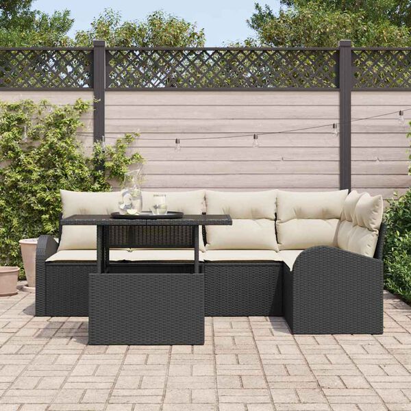 vidaXL Tuin Sofa Set met opslag 6 pcs Zwart en Cr&egrave;me poly rattan