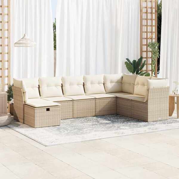vidaXL 8-delige Loungeset met kussens poly rattan beige