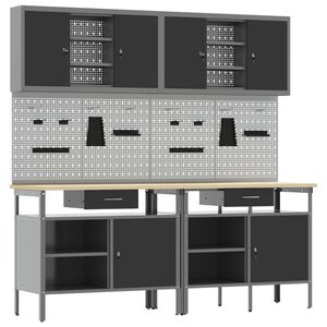 vidaXL Werkbankset met lade 8 pcs Rood en Grijs Gepoedercoat staal