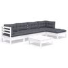 vidaXL 6-delige Loungeset met kussens grenenhout wit