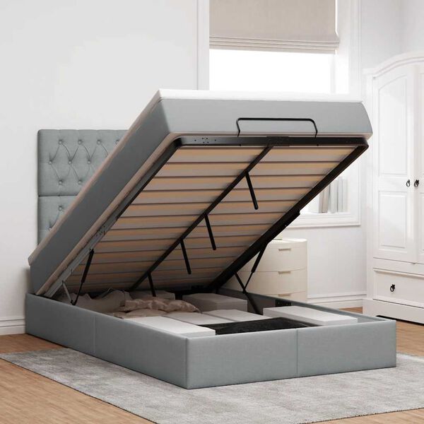 vidaXL Ottoman bed met matras en LED's 120x190 cm stof lichtgrijs