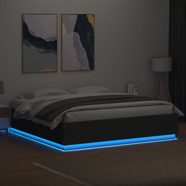 vidaXL Bedframe met LED-verlichting bewerkt hout zwart 200x200 cm