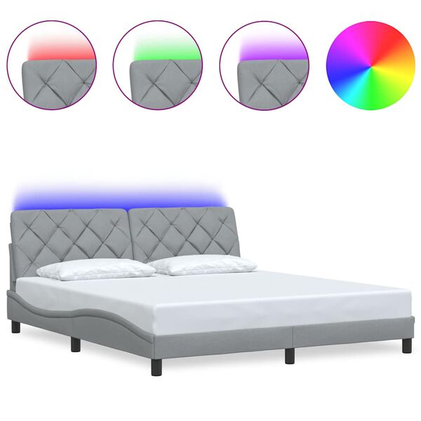 vidaXL Bedframe met LED zonder matras stof 180x200 cm lichtgrijs