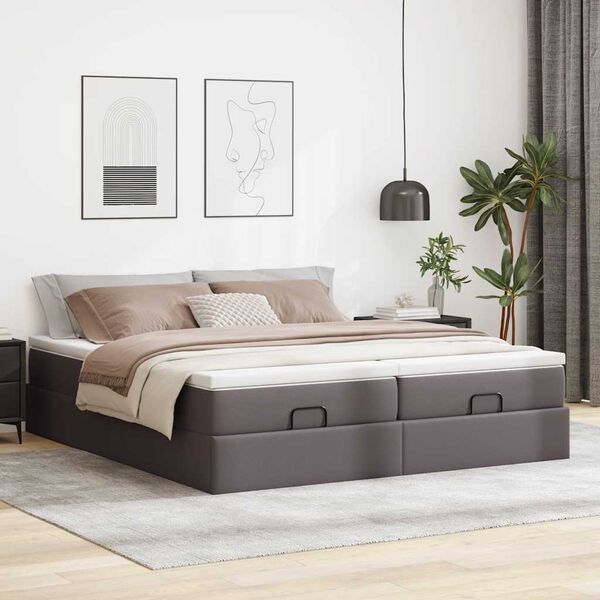 vidaXL Ottoman bed met matrassen 180x200cm kunstleer grijs