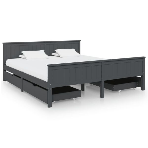 vidaXL Bedframe met 4 lades massief grenenhout donkergrijs 180x200 cm