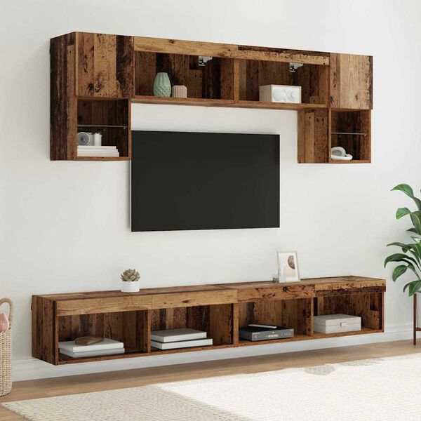 vidaXL TV Wand Eenheden met LED 6 pcs Oud Hout Bewerkt hout