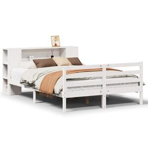 vidaXL Bed met boekenkast zonder matras grenenhout wit 140x200 cm