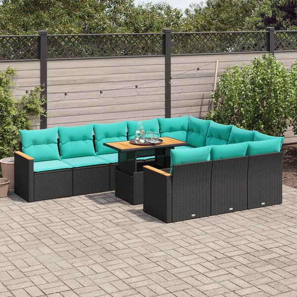 vidaXL 11-delige Loungeset met kussens poly rattan zwart