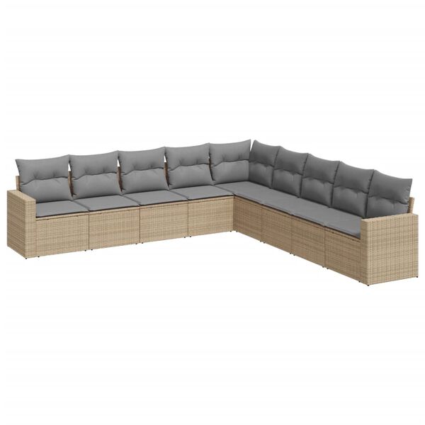 vidaXL 9-delige Loungeset met kussens poly rattan beige