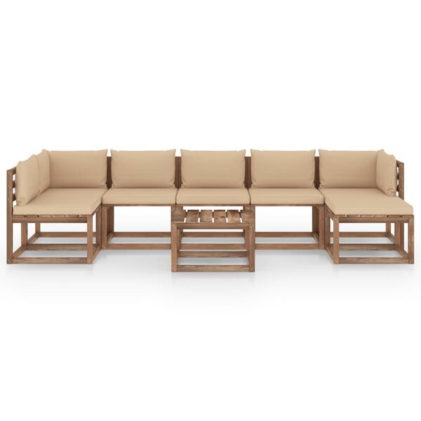 vidaXL 8-delige Loungeset met beige kussens