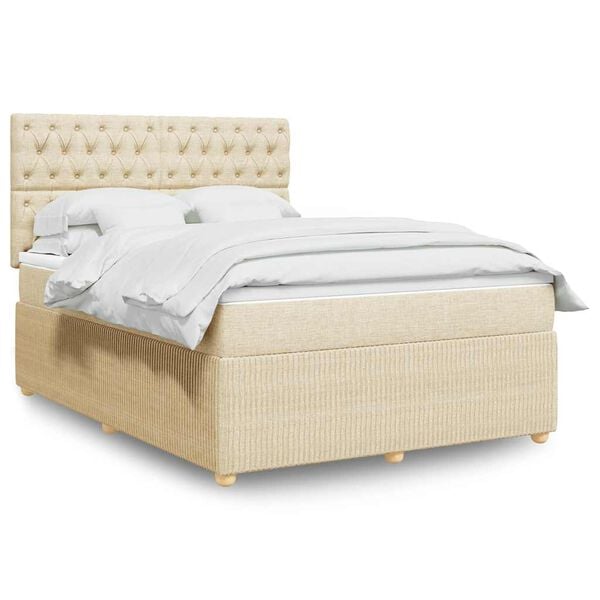 vidaXL Boxspring met matras stof cr&egrave;mekleurig 140x190 cm