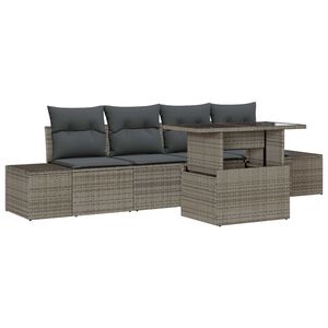 vidaXL Tuin Sofa Set 5 pcs Grijs poly rattan & Gepoedercoat staal