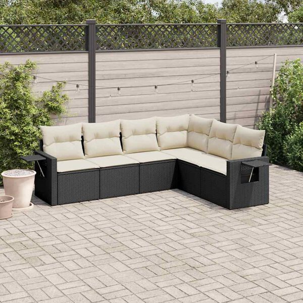 vidaXL 6-delige Loungeset met kussens poly rattan zwart