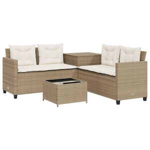 vidaXL Tuinbank met tafel en kussens L-vormig poly rattan beige