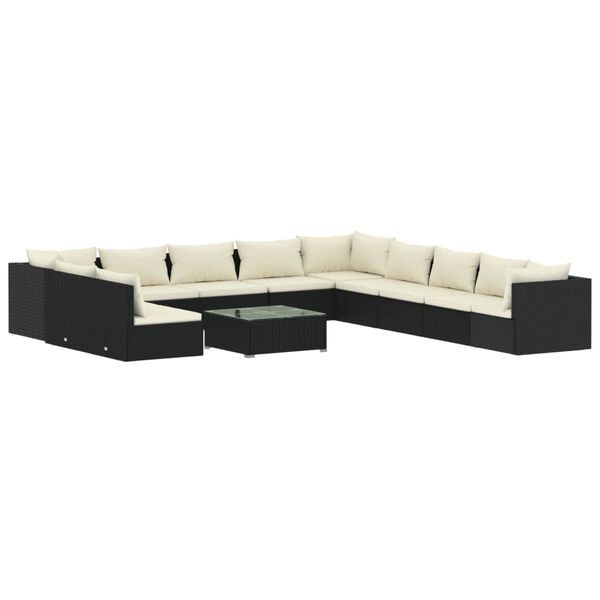 vidaXL 12-delige Loungeset met kussens poly rattan zwart