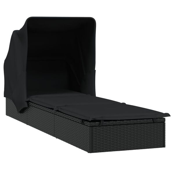 vidaXL Ligbed met inklapbaar dak 213x63x97 cm poly rattan zwart